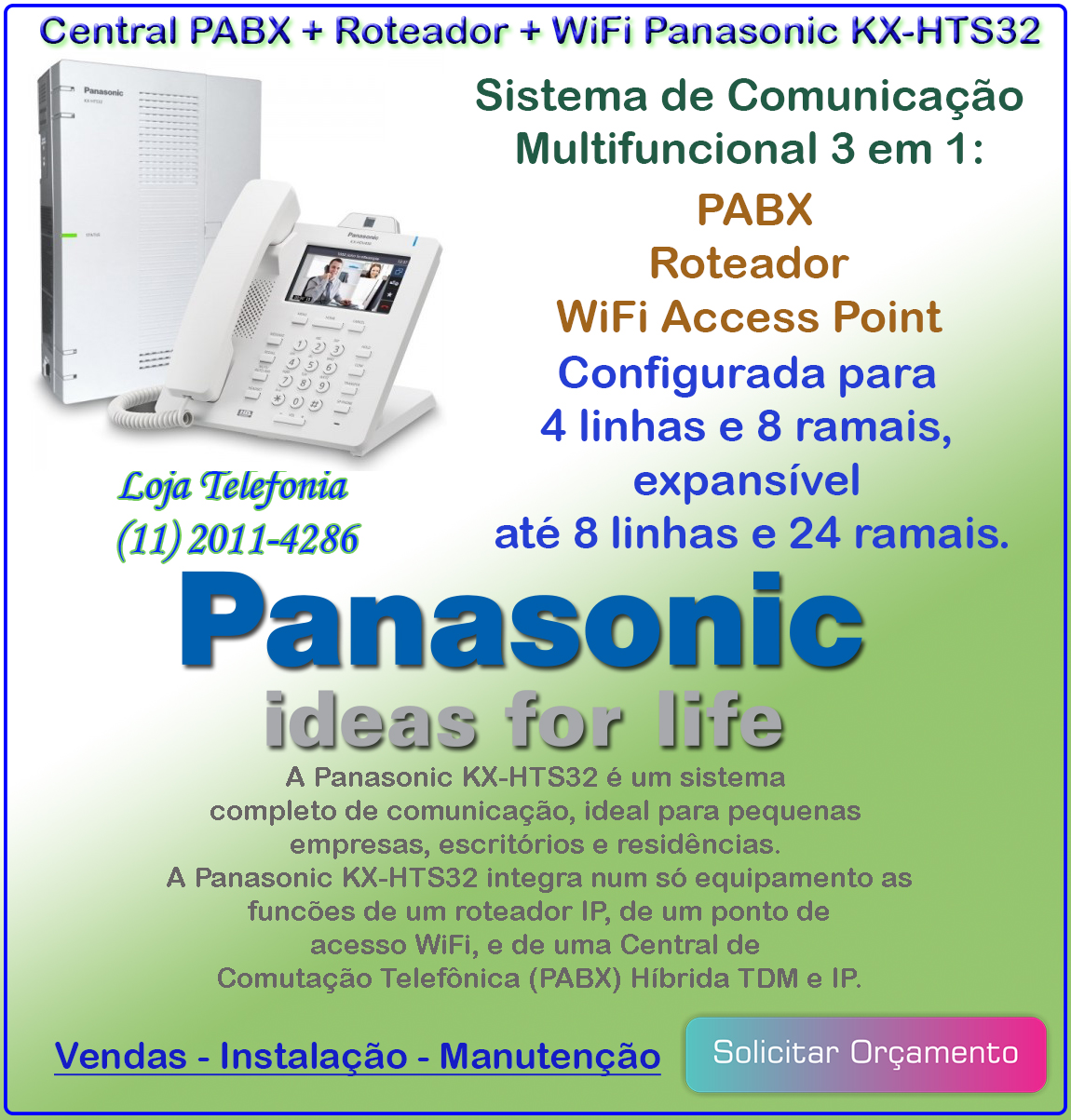 Centrais de Pabx Panasonic Digital - 2 Anos de Garantia - Ligue:(11) 2011 4286