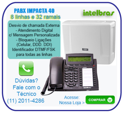 Vendas de PABX, Instalação de PABX, Linha Digital Impacta 40 foi desenvolvida para empresas que priorizam a economia, mas precisam de funções extras no dia a dia. Desvio Externo, Identificação de Chamadas, Mensagem Personalizada no Atendimento e na Espera, São algumas das Facilidades. Assistencia Tecnica Autorizada Intelbras Ligue: (11) 2011 4286.