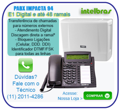 PABX Intelbrás Impacta 94 é ideal para quem precisa de uma solução flexível e econômica. Permite a realização de chamadas telefônicas através da internet (tecnologia IP) ou links privados de dados. Assistencia Tecnica Autorizada Intelbras Ligue: (11) 2011 4286.